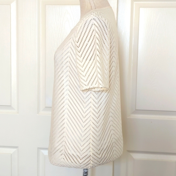 Tory Burch Chevron Textured White Blouse - Picture 3 of 5